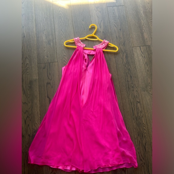 Pink satin halter beaded mini dress - Picture 3 of 6